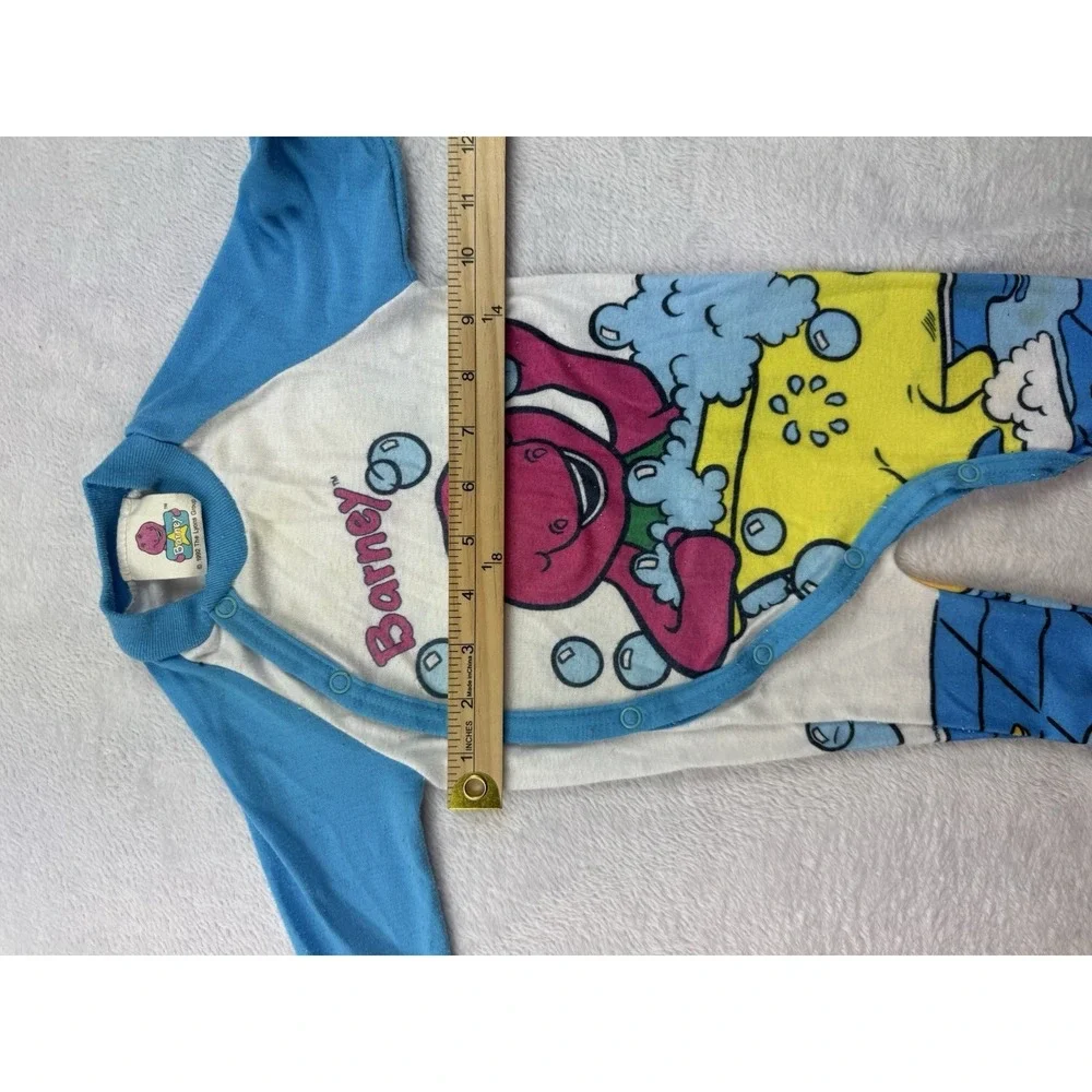 Vintage 1992 Barney Dino Sleeper Pajamas PJ Front‎ & Back Bath Image Size Medium